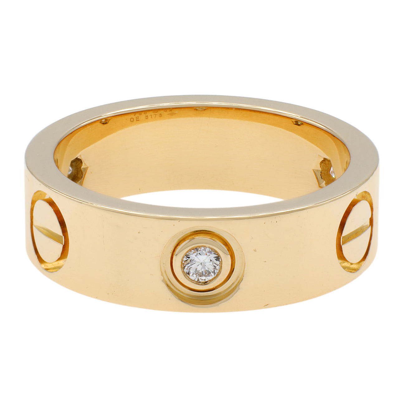 Exclusive Cartier 18K Yellow Gold 3 Diamond Love Ring — Back View