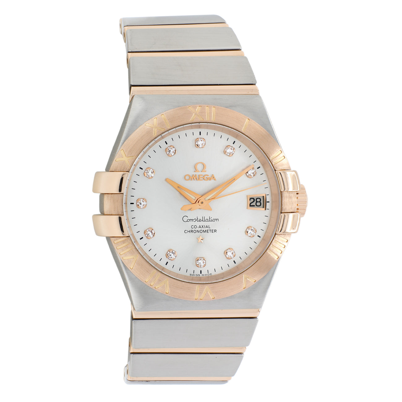 Exclusive Omega Stainless Steel 18K Rose Gold Constellation 123.20.35.20.52.001 — Front View