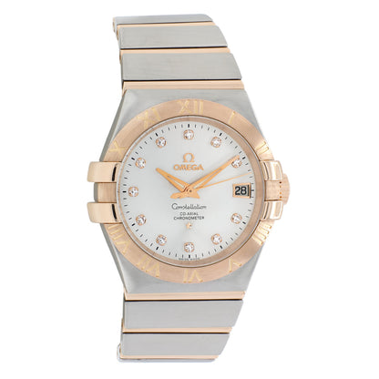 Exclusive Omega Stainless Steel 18K Rose Gold Constellation 123.20.35.20.52.001 — Front View