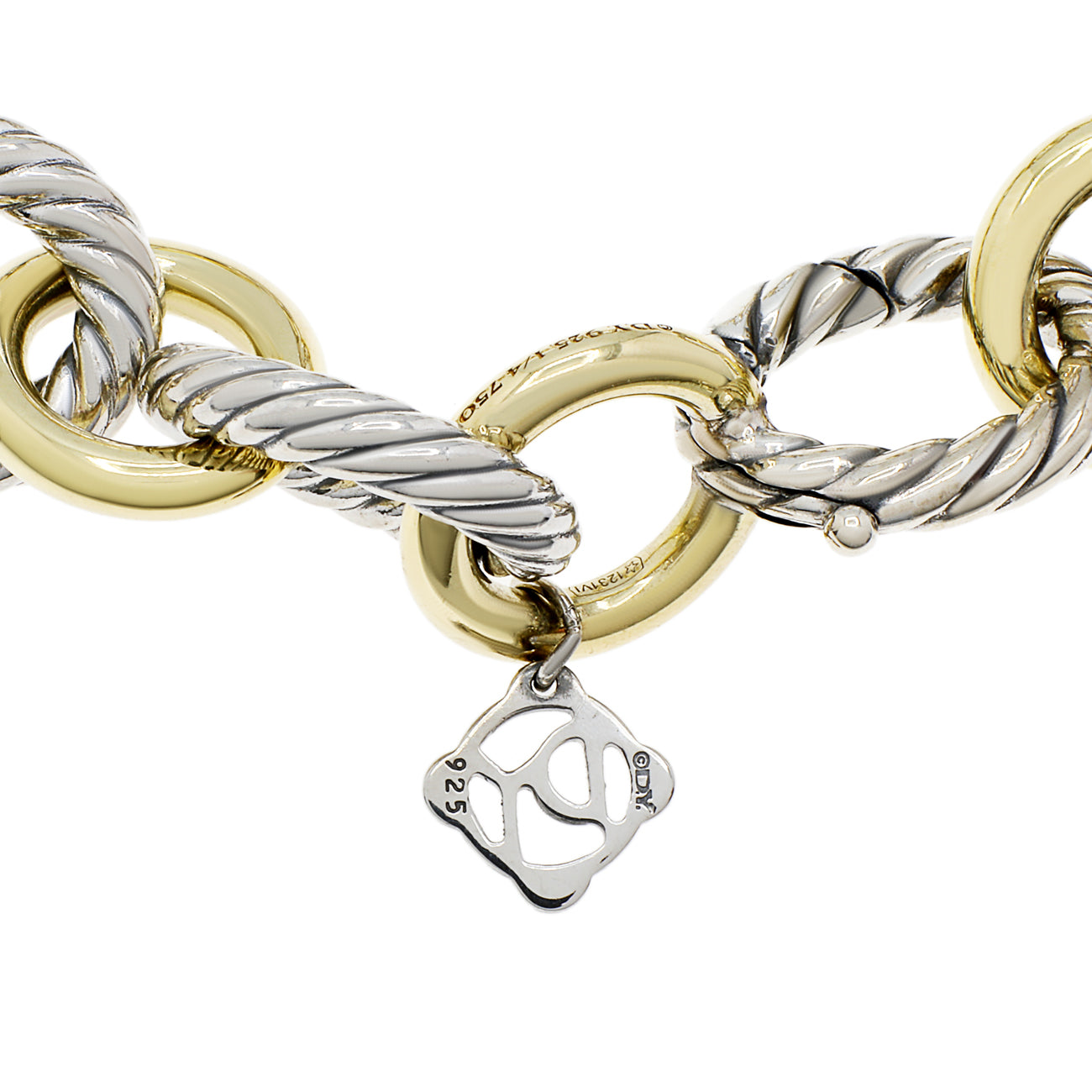 Exclusive David Yurman Sterling Silver 18K Yellow Gold 12mm Oval Link Chain Bracelet — Side View