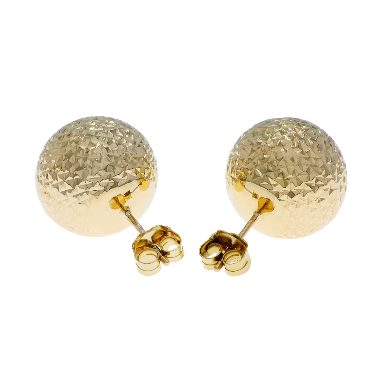 Exclusive 18K Yellow Gold Diamond Cut Ball Stud Earrings — Side View