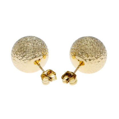 Exclusive 18K Yellow Gold Diamond Cut Ball Stud Earrings — Side View