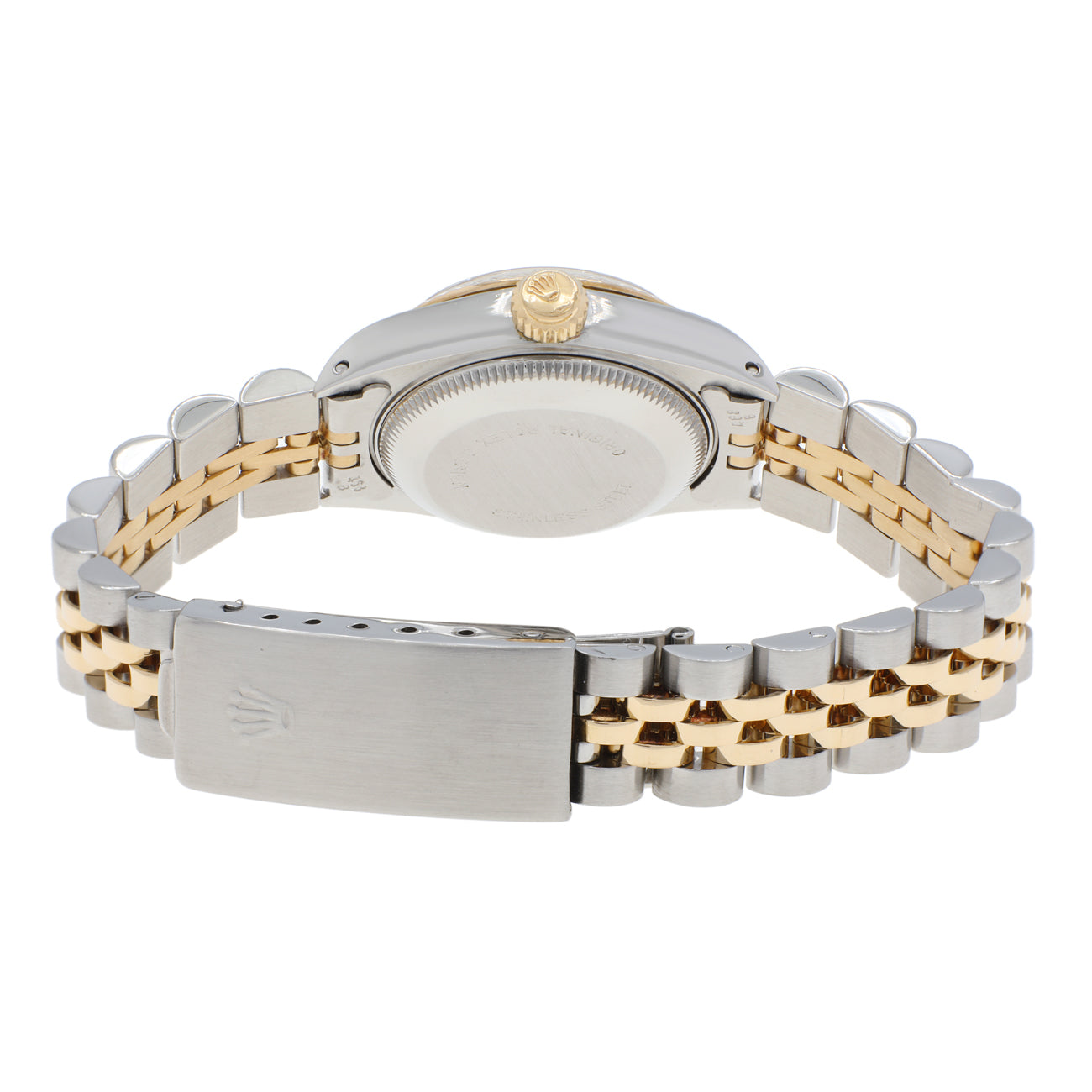 Exclusive Rolex 18K Yellow Gold Stainless Steel Oyster Perpetual Date 69173 — Side View