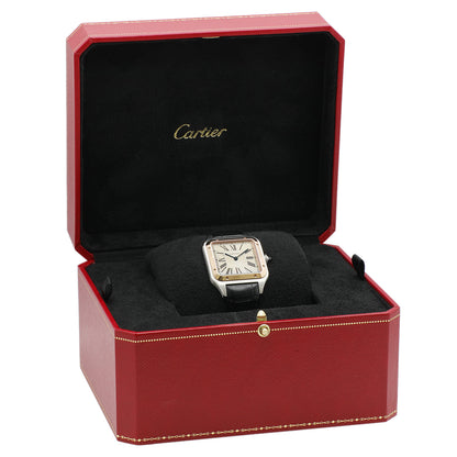 Exclusive Cartier Stainless Steel 18K Rose Gold Santos Dumont Quartz W2SA0011 — Lifestyle View