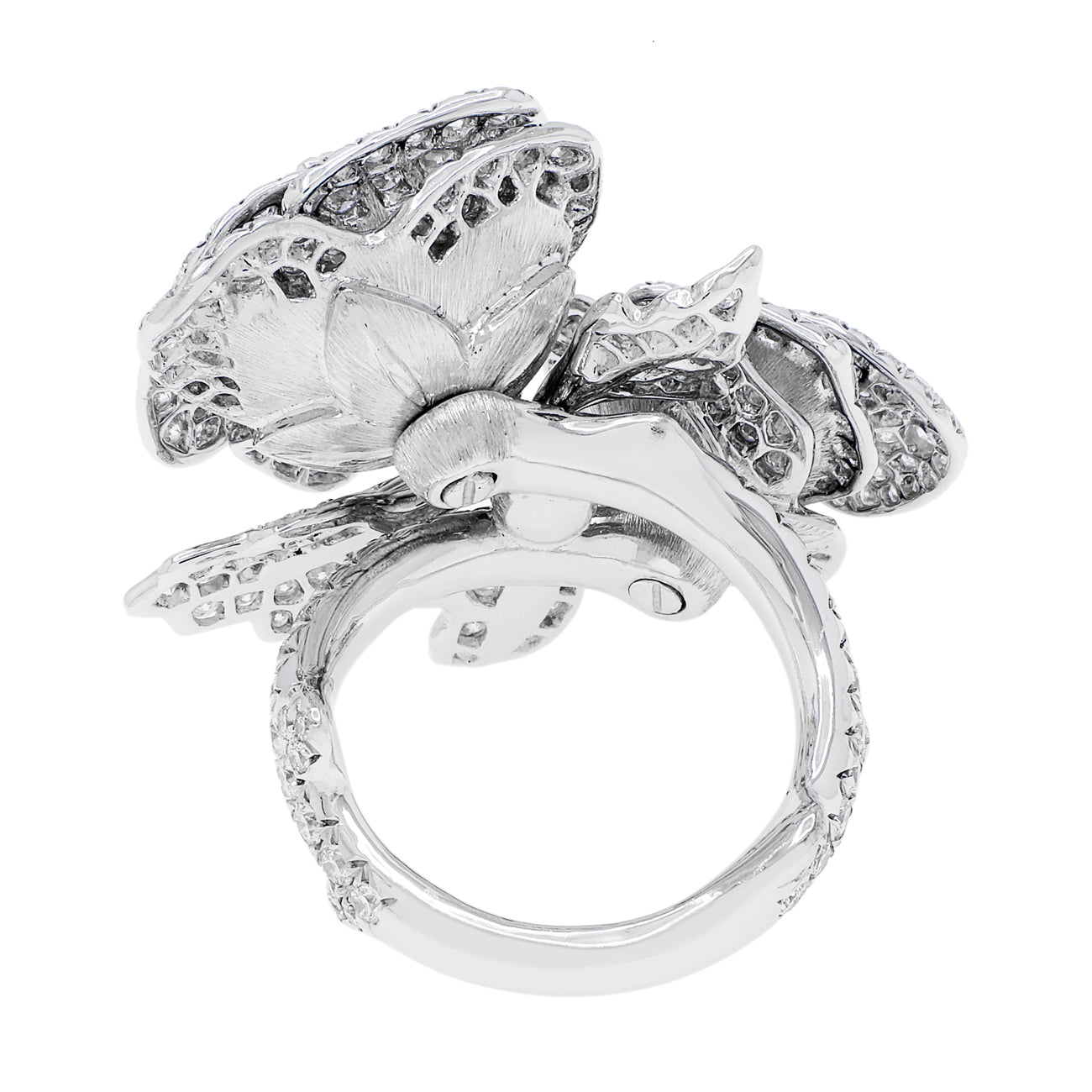 Exclusive 18K White Gold 4.02 Carat Diamond Rose Blossom Ring — 4.0 — Back View