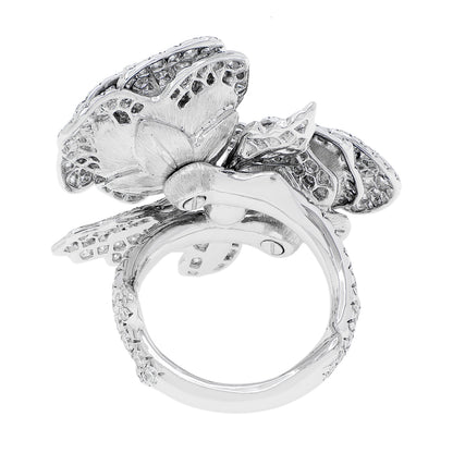 Exclusive 18K White Gold 4.02 Carat Diamond Rose Blossom Ring — 4.0 — Back View