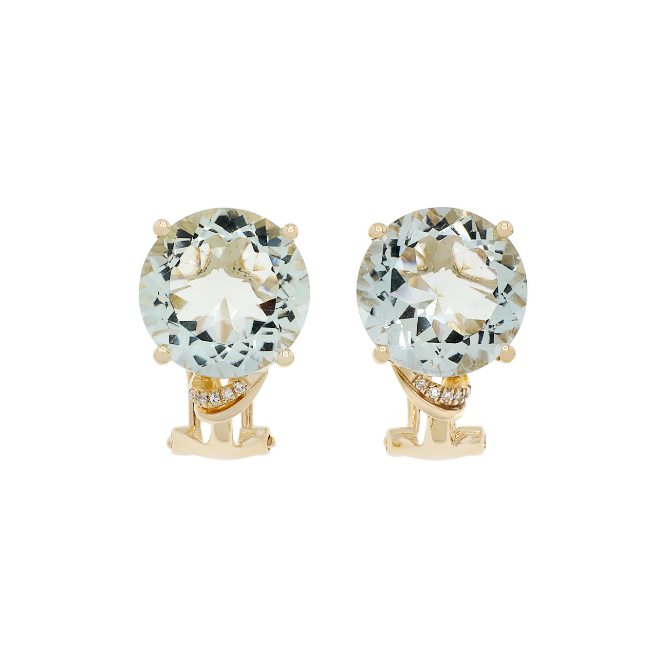 Exclusive 14K Yellow Gold 11.86 Carat Green Amethyst Earrings — Front View