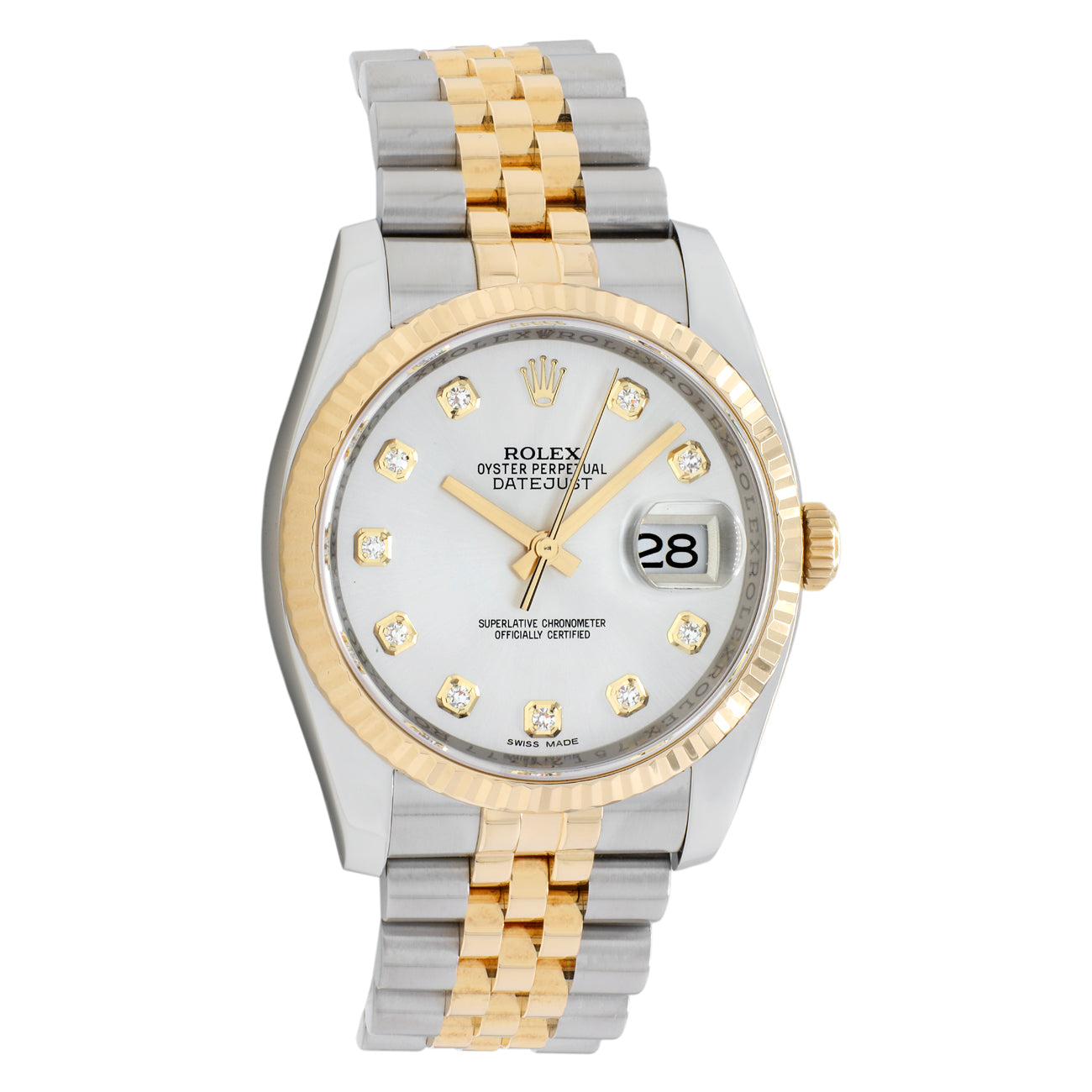 Exclusive Rolex 18K Yellow Gold Stainless Steel Diamond Datejust 36 116233 — Front View