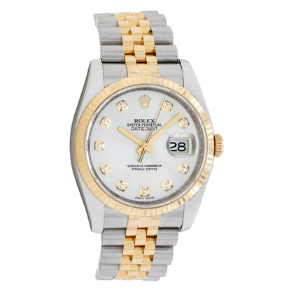 Exclusive Rolex 18K Yellow Gold Stainless Steel Diamond Datejust 36 116233 — Front View
