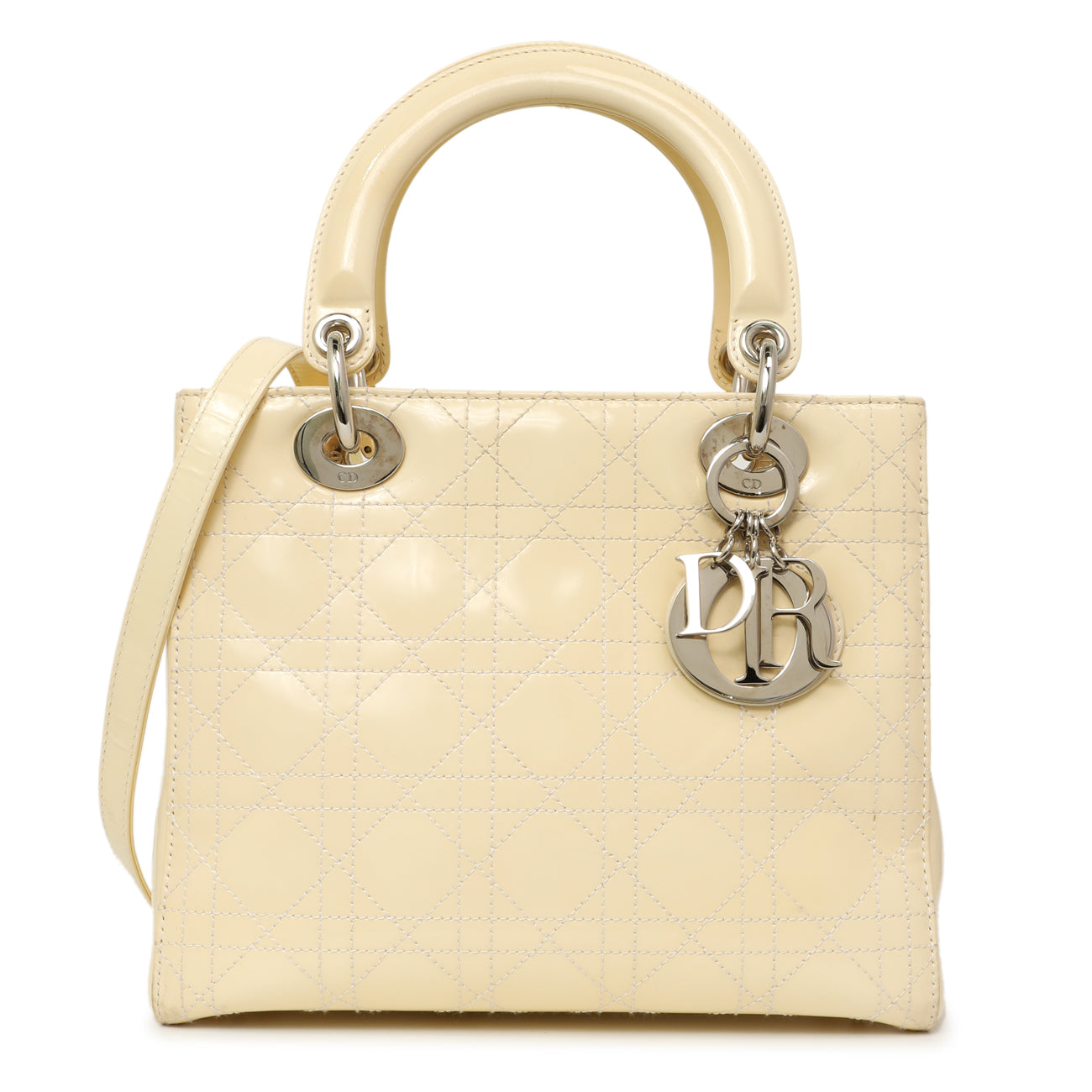 Exclusive Christian Dior Ivory Patent Cannage Medium Lady Dior — Front View