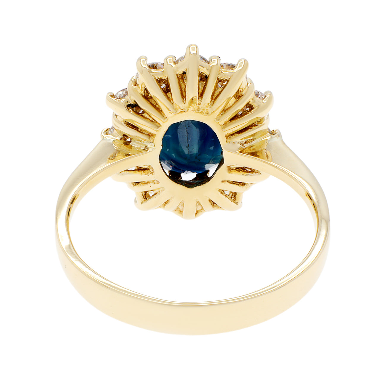 Exclusive 18K Yellow Gold 1.34 Carat Oval Sapphire Diamond Halo Ring — 3.5 — Side View