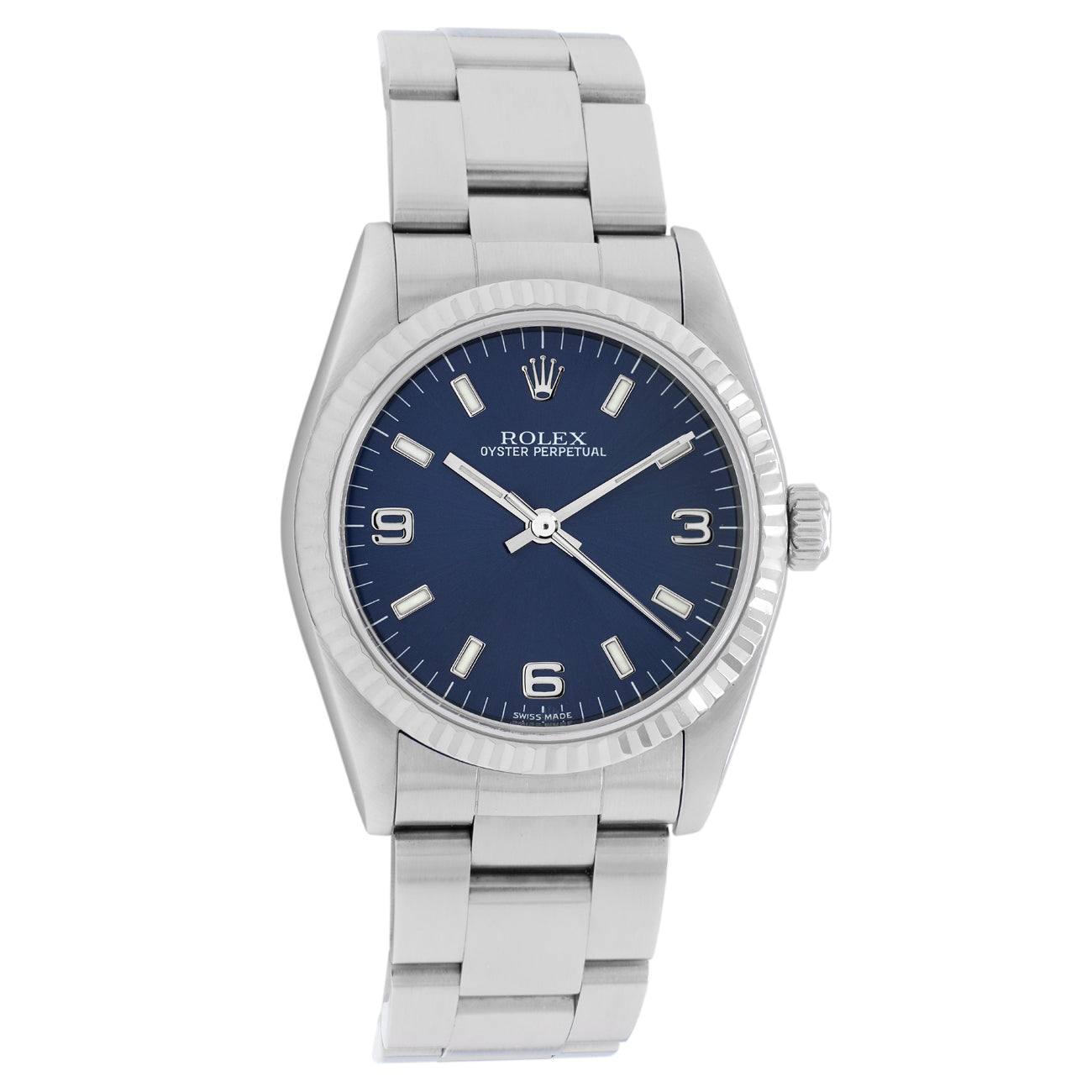 Exclusive Rolex Stainless Steel White Gold Oyster Perpetual 31 77014 — Front View