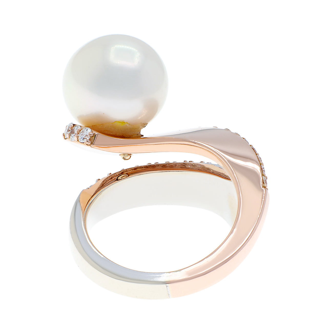 Exclusive 14K White & Rose Gold Spiral South Sea Pearl Ring — Side View