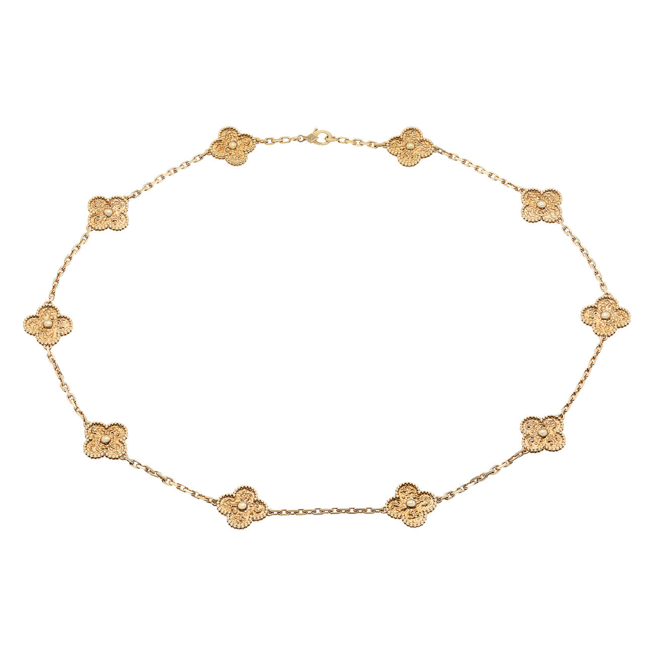 Exclusive Van Cleef & Arpels 18K Yellow Gold 10 Motifs Vintage Alhambra Necklace — Front View