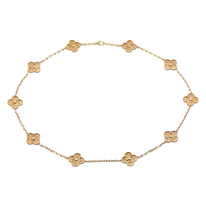 Exclusive Van Cleef & Arpels 18K Yellow Gold 10 Motifs Vintage Alhambra Necklace — Front View