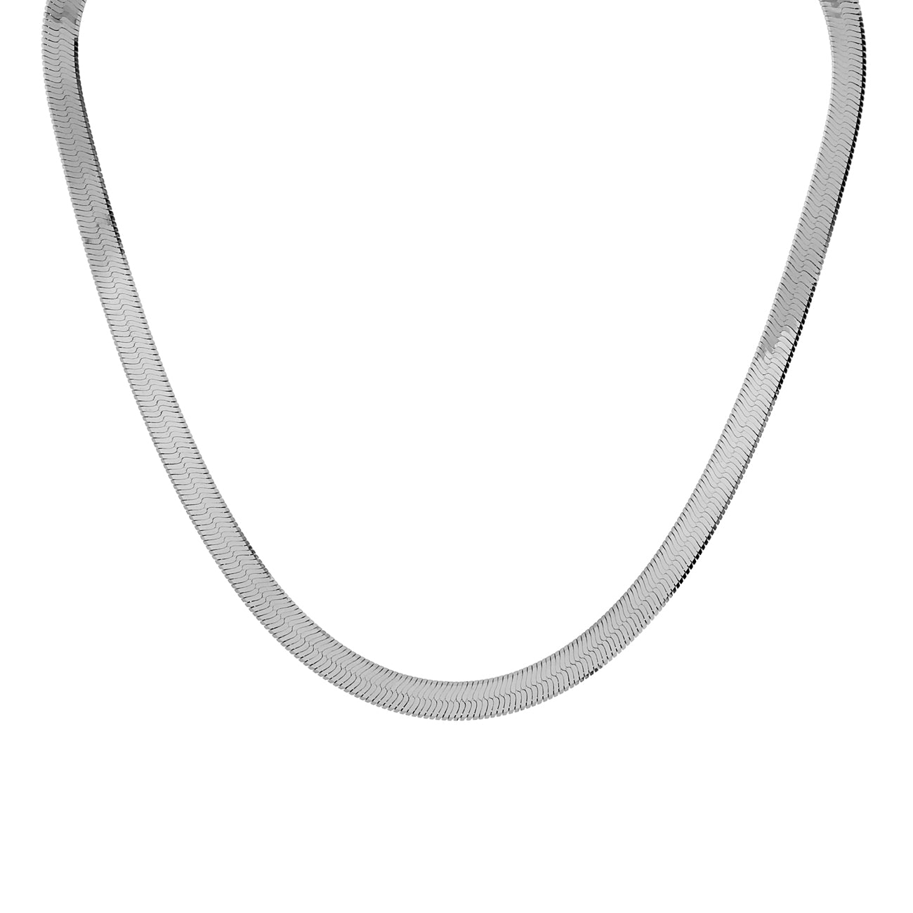 Exclusive 18K Solid White Gold Flat Herringbone Chain — Front View