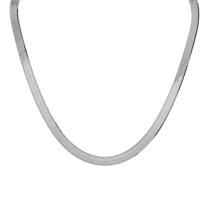 Exclusive 18K Solid White Gold Flat Herringbone Chain — Front View