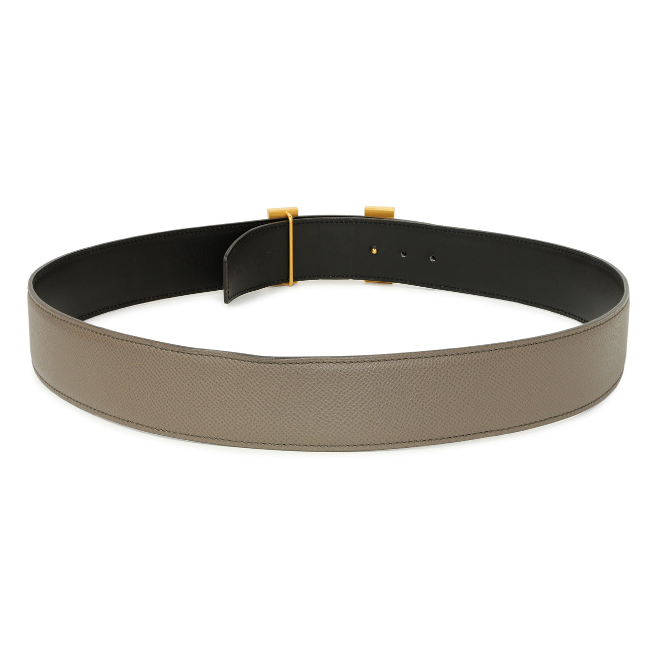 Exclusive Hermes Etain Black Epsom Box Constance H 40mm Belt — Side View