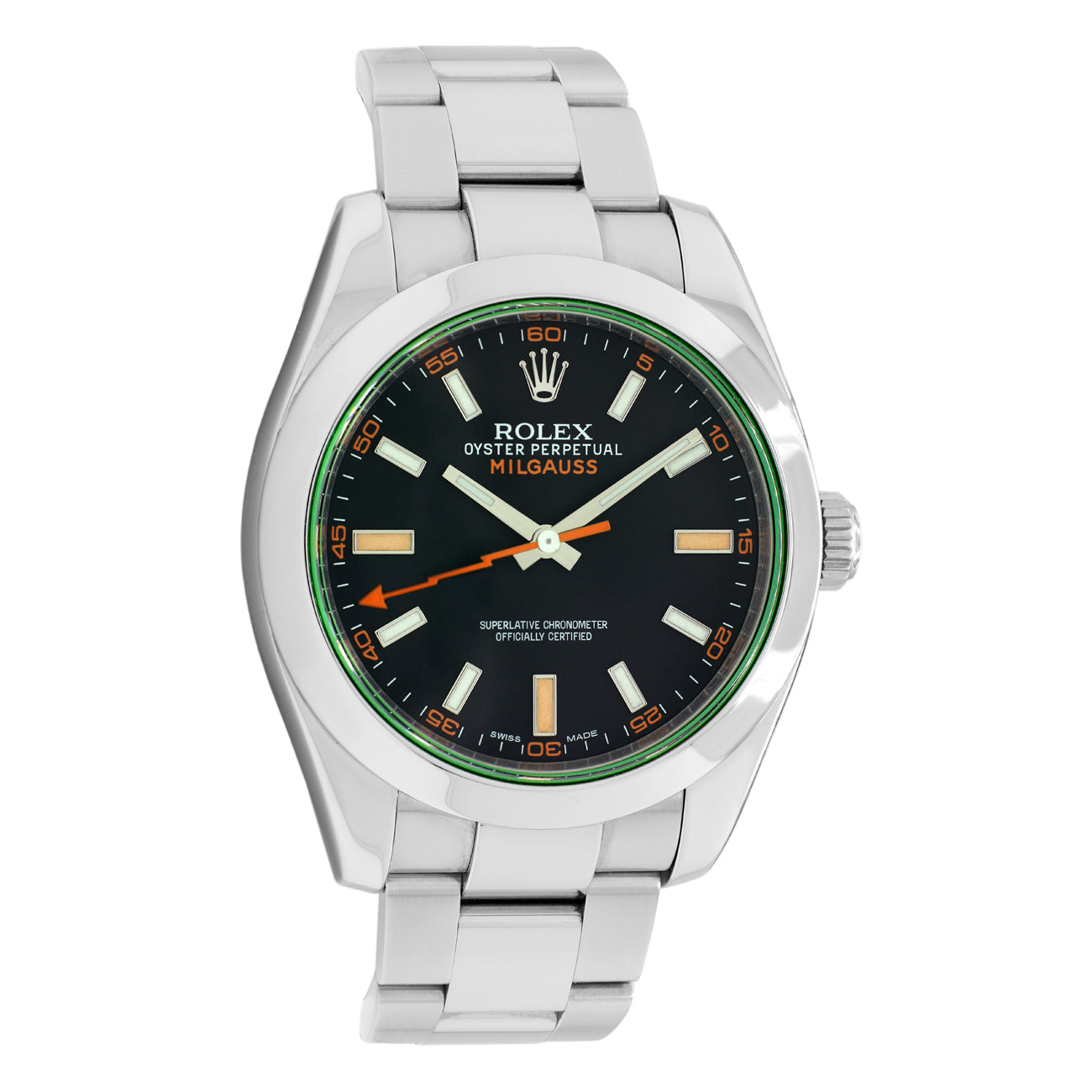 Exclusive Rolex Stainless Steel Oyster Perpetual Milgauss 116400GV — Front View