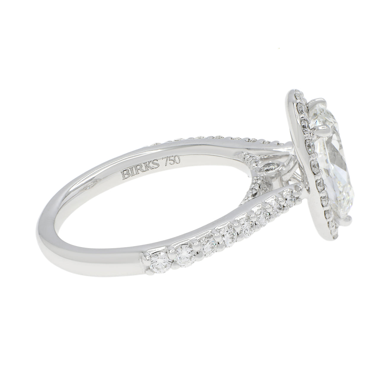 Exclusive 18K White Gold 1.51 Carat Pear Diamond Halo Ring — 3.5 — Side View