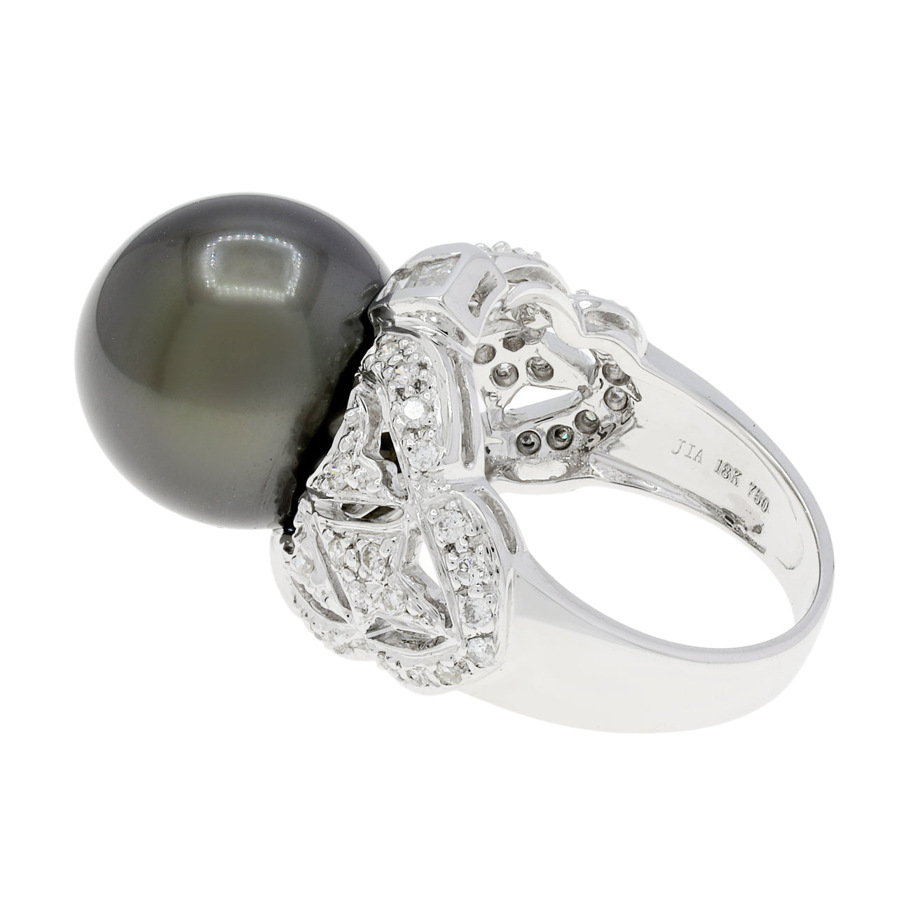Exclusive 18K White Gold 12.58mm Tahitian Pearl Diamond Ring — 3.5 — Side View