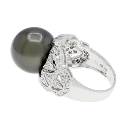 Exclusive 18K White Gold 12.58mm Tahitian Pearl Diamond Ring — 3.5 — Side View