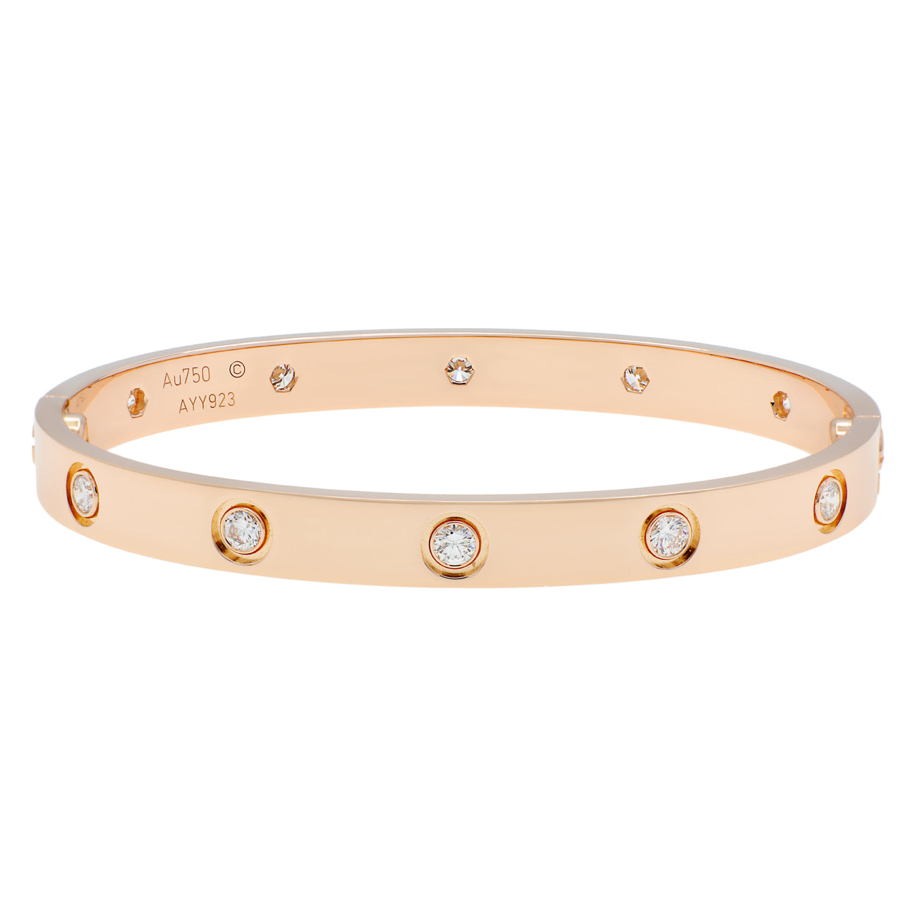 Exclusive Cartier 18K Rose Gold 10 Diamond Love Bracelet — Side View