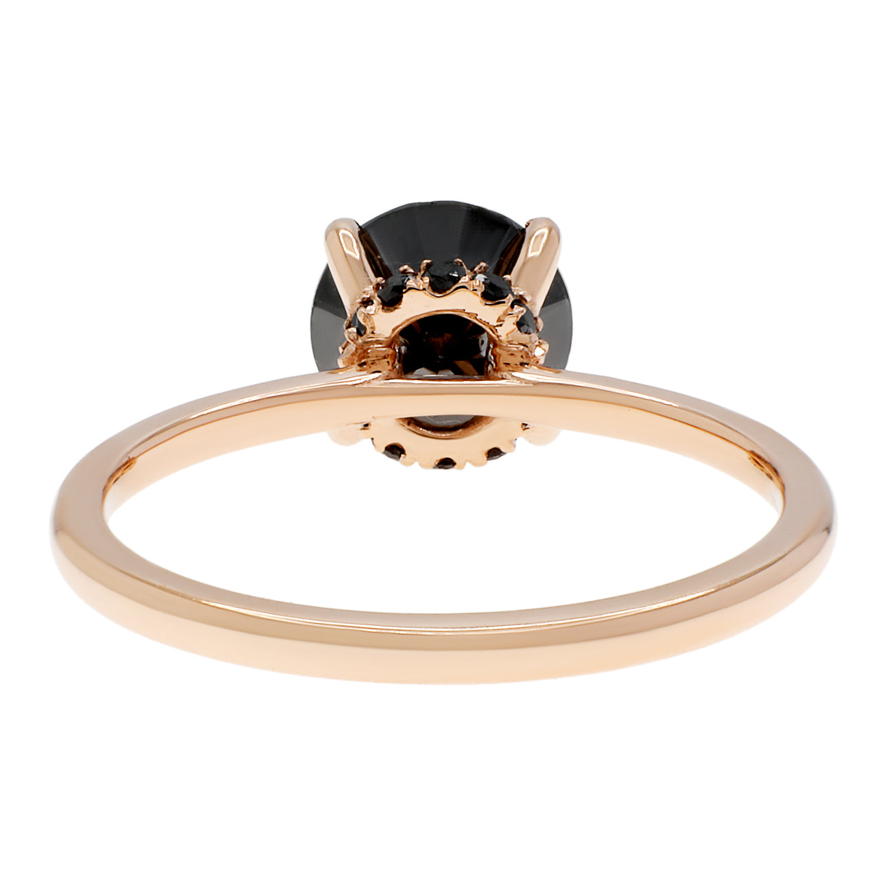 Exclusive 18K Rose Gold Black Diamond Solitaire Hidden Halo Ring — 4 — Back View