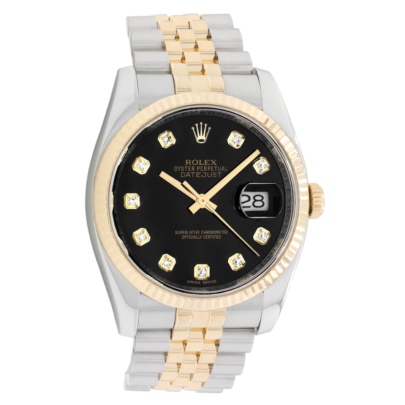 Exclusive Rolex 18K Yellow Gold Stainless Steel Diamond Datejust 36 116233 — Front View