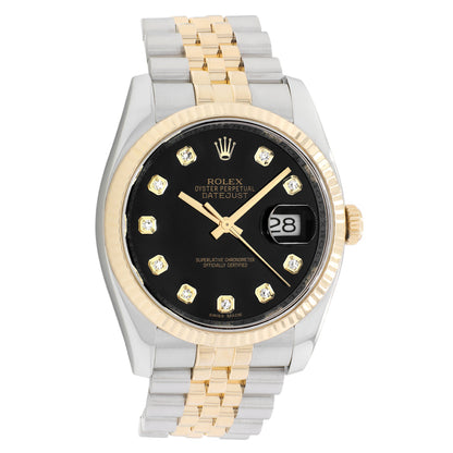 Exclusive Rolex 18K Yellow Gold Stainless Steel Diamond Datejust 36 116233 — Front View