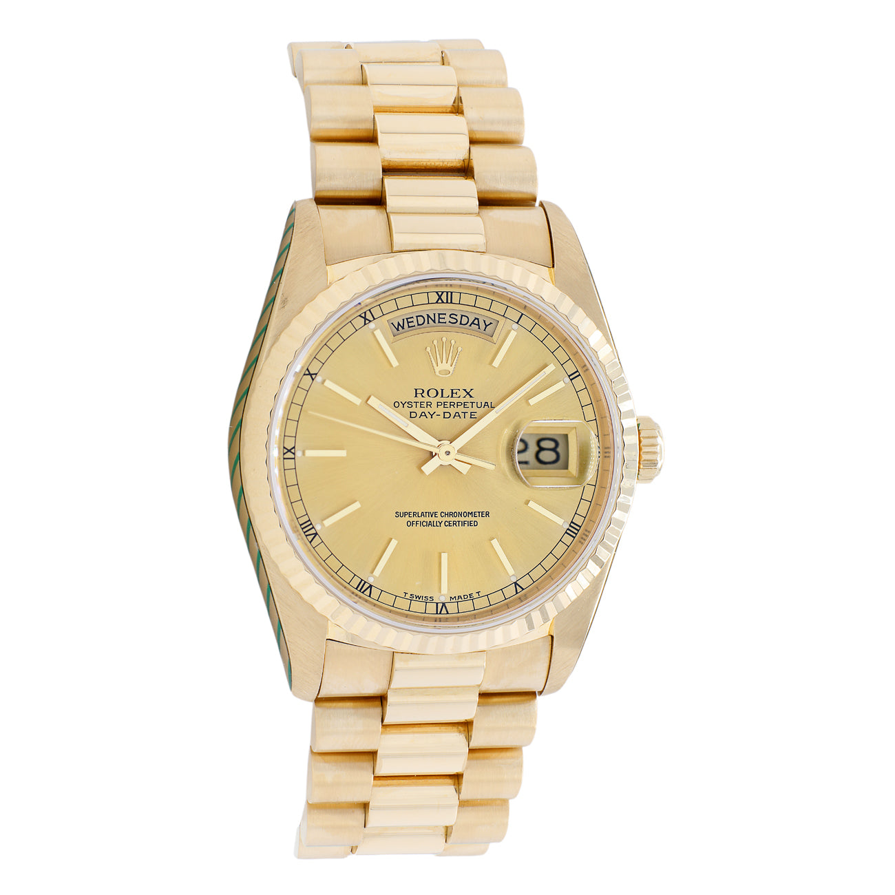 Exclusive Rolex 18K Yellow Gold Day-Date President 18238 — Front View