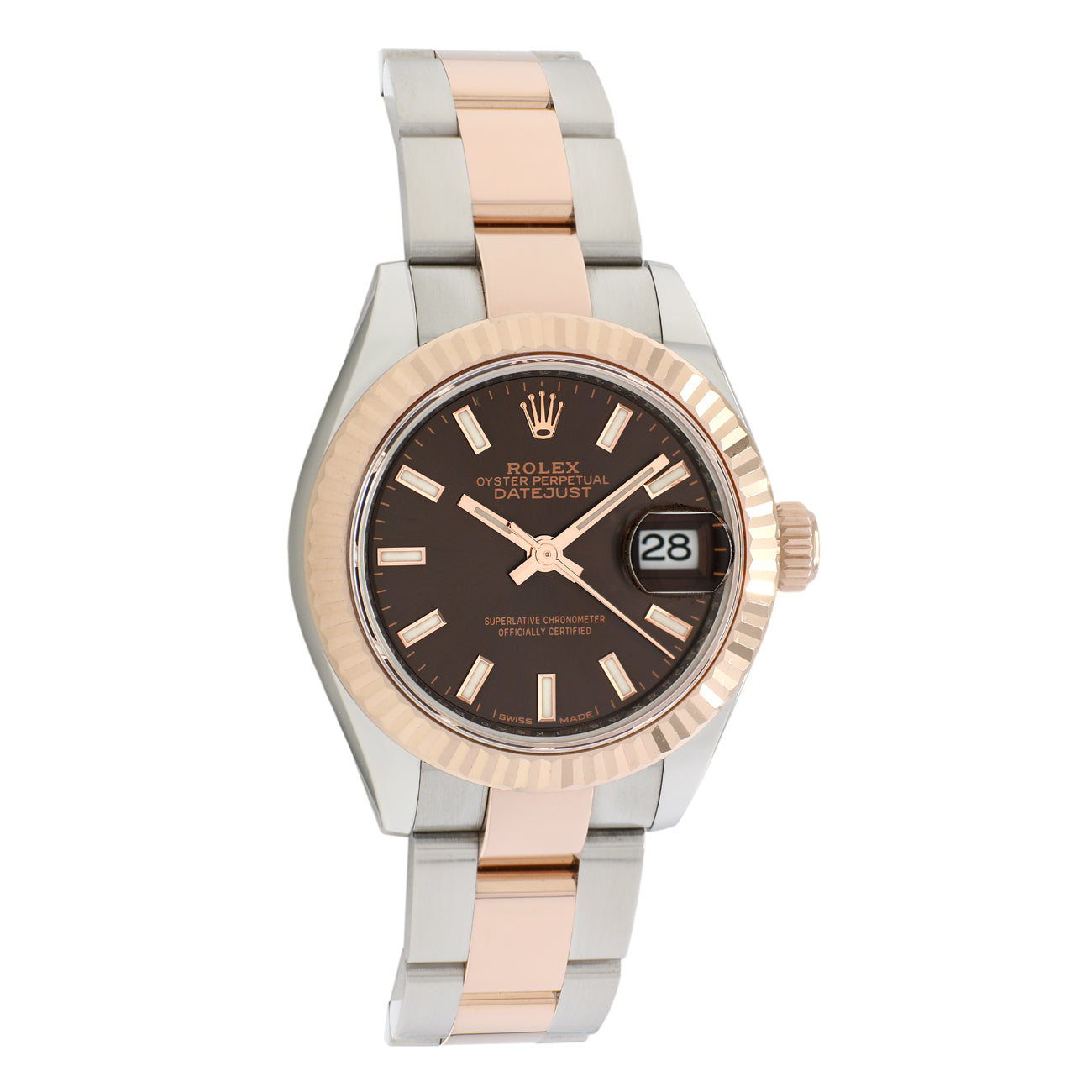 Exclusive Rolex Stainless Steel 18K Rose Gold Datejust 28 279171 — Front View