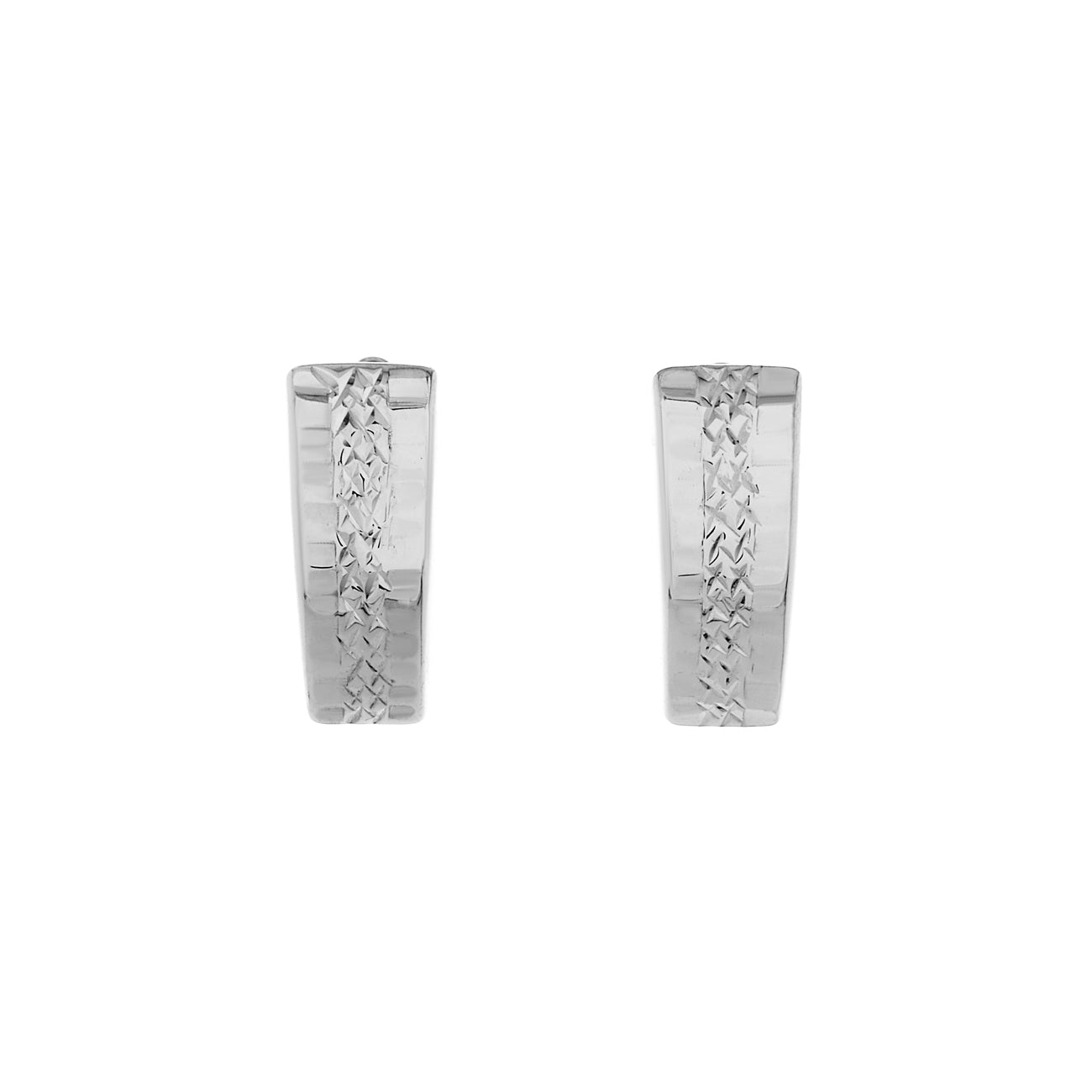 Exclusive 14K White Gold Diamond Cut Earrings — Front View