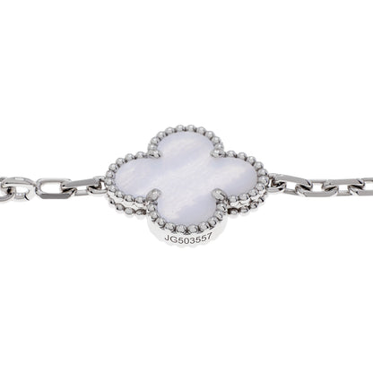 Exclusive Van Cleef & Arpels 18K White Gold Chalcedony 5 Motifs Vintage Alhambra Bracelet — Back View