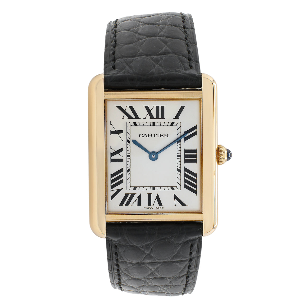 Exclusive Cartier 18K Yellow Gold Large Tank Solo Quartz W1018855 — Front View