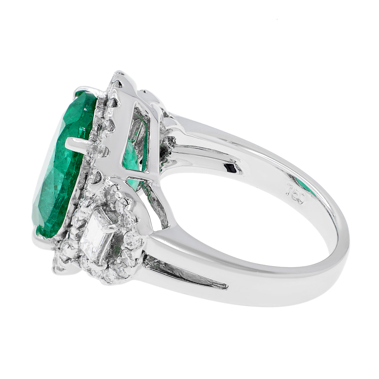 Exclusive 18K White Gold 5.88 Carat Emerald Ring — 4.0 — Side View