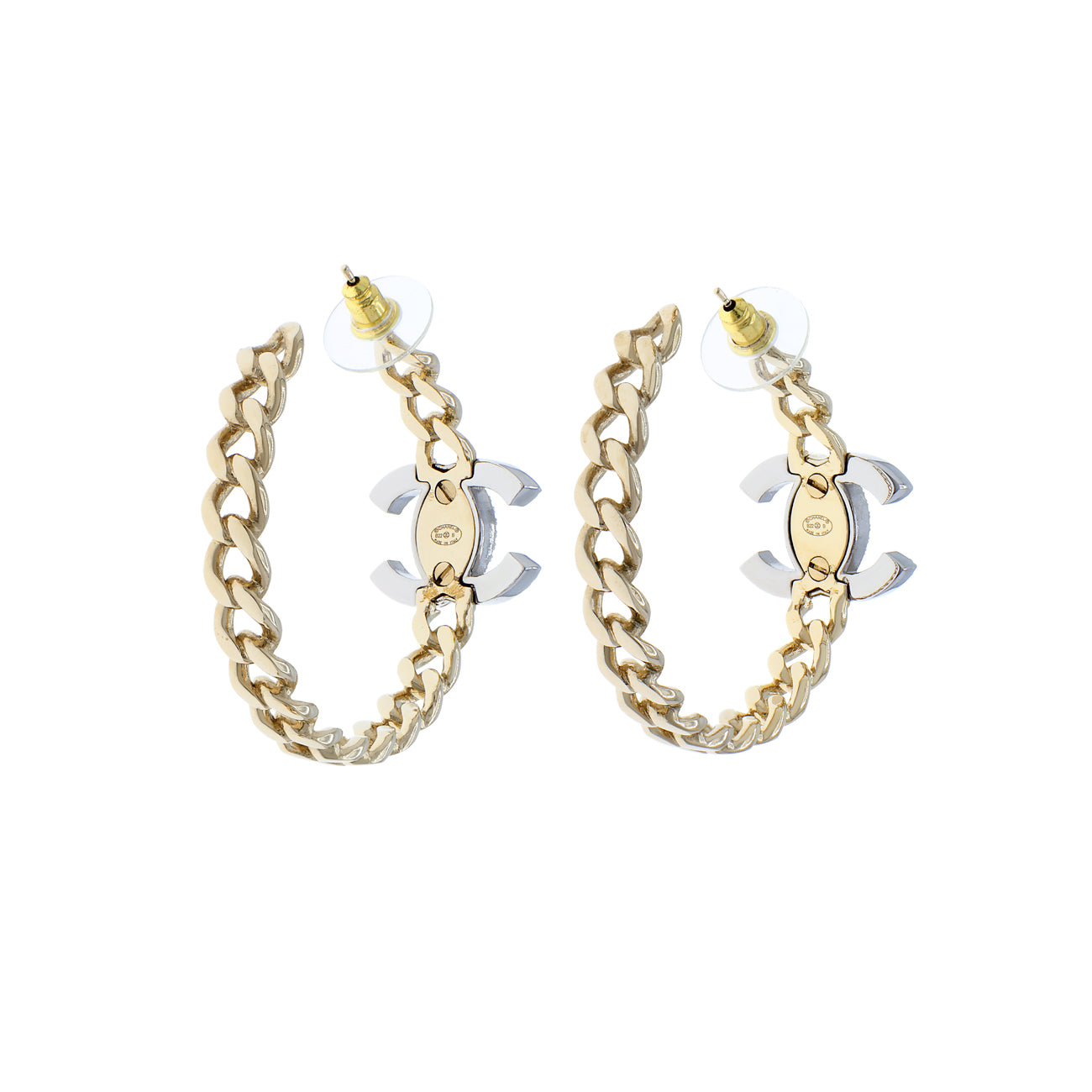 Exclusive Chanel Crystal CC Chain Hoop Earrings — Side View