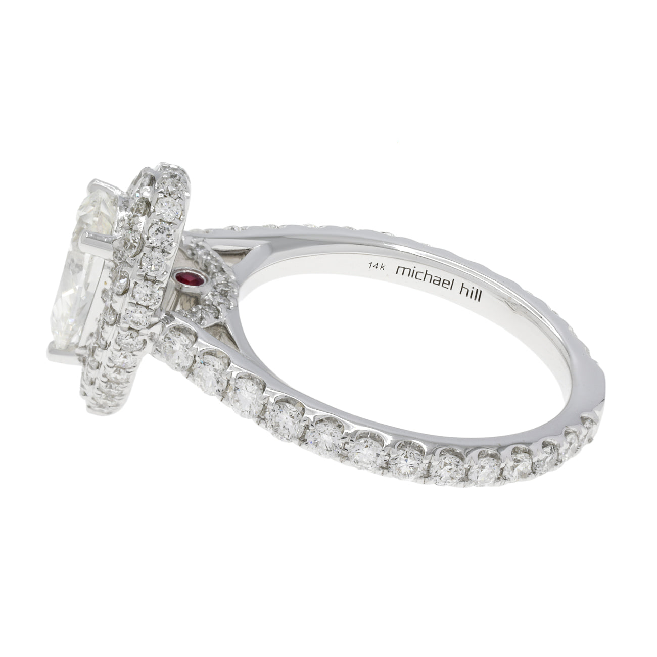 Exclusive 14K White Gold 1.23 Carat Pear Diamond Halo Ring — 4.0 — Side View
