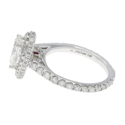 Exclusive 14K White Gold 1.23 Carat Pear Diamond Halo Ring — 4.0 — Side View