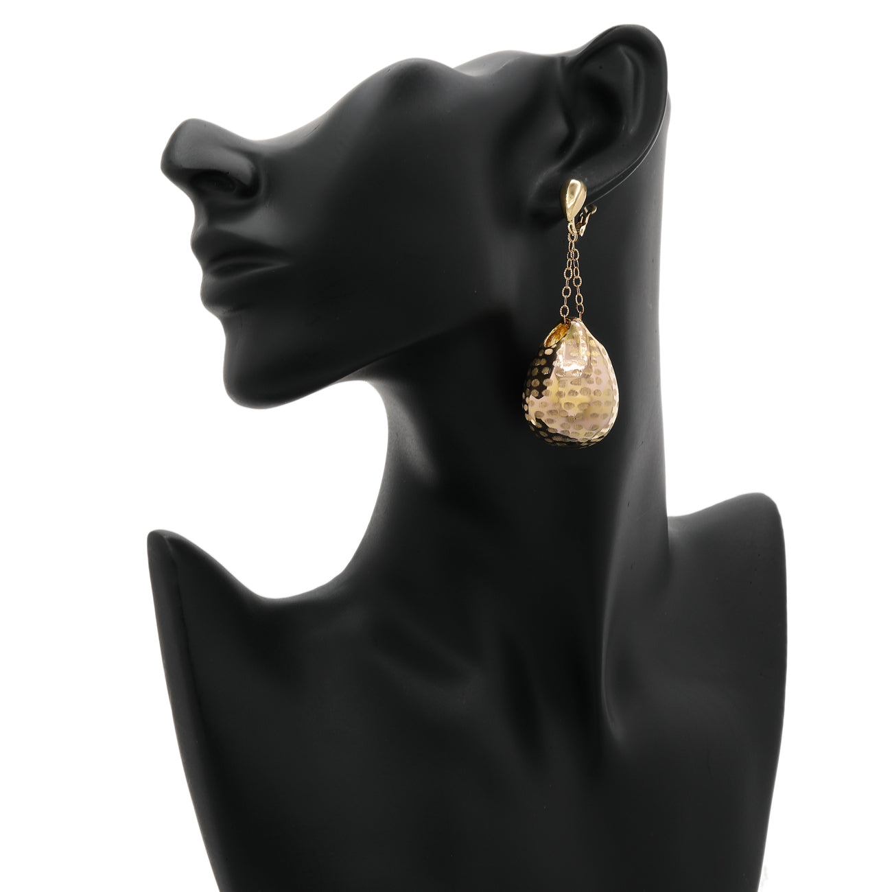 Exclusive 18K Rose Gold Puffed Teardrop Dangle Earrings — Back View
