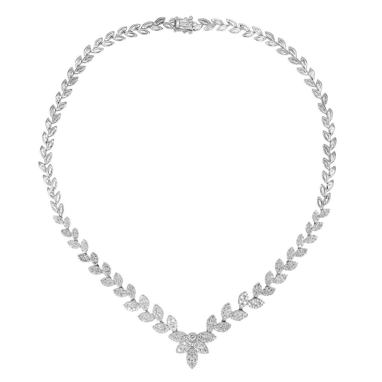 Exclusive 18K White Gold 6.05 Carat Diamond Leaf Necklace — Front View