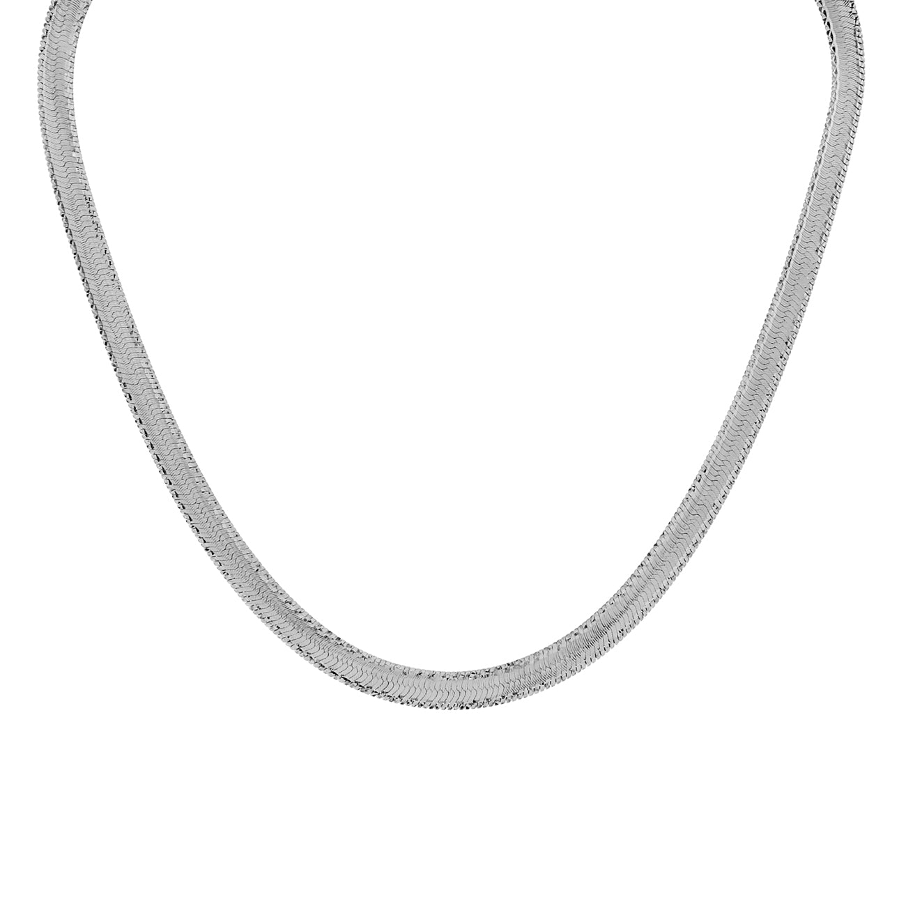 Exclusive 18K Solid White Gold Flat Herringbone Chain — Side View