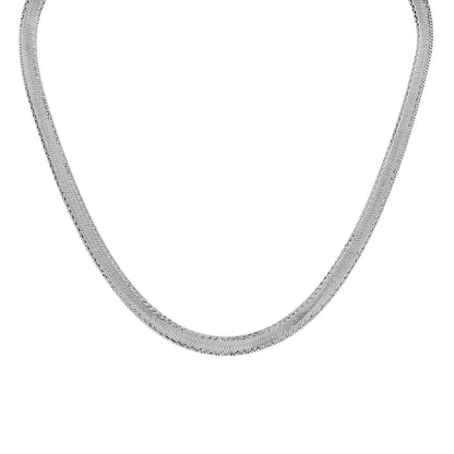 Exclusive 18K Solid White Gold Flat Herringbone Chain — Side View