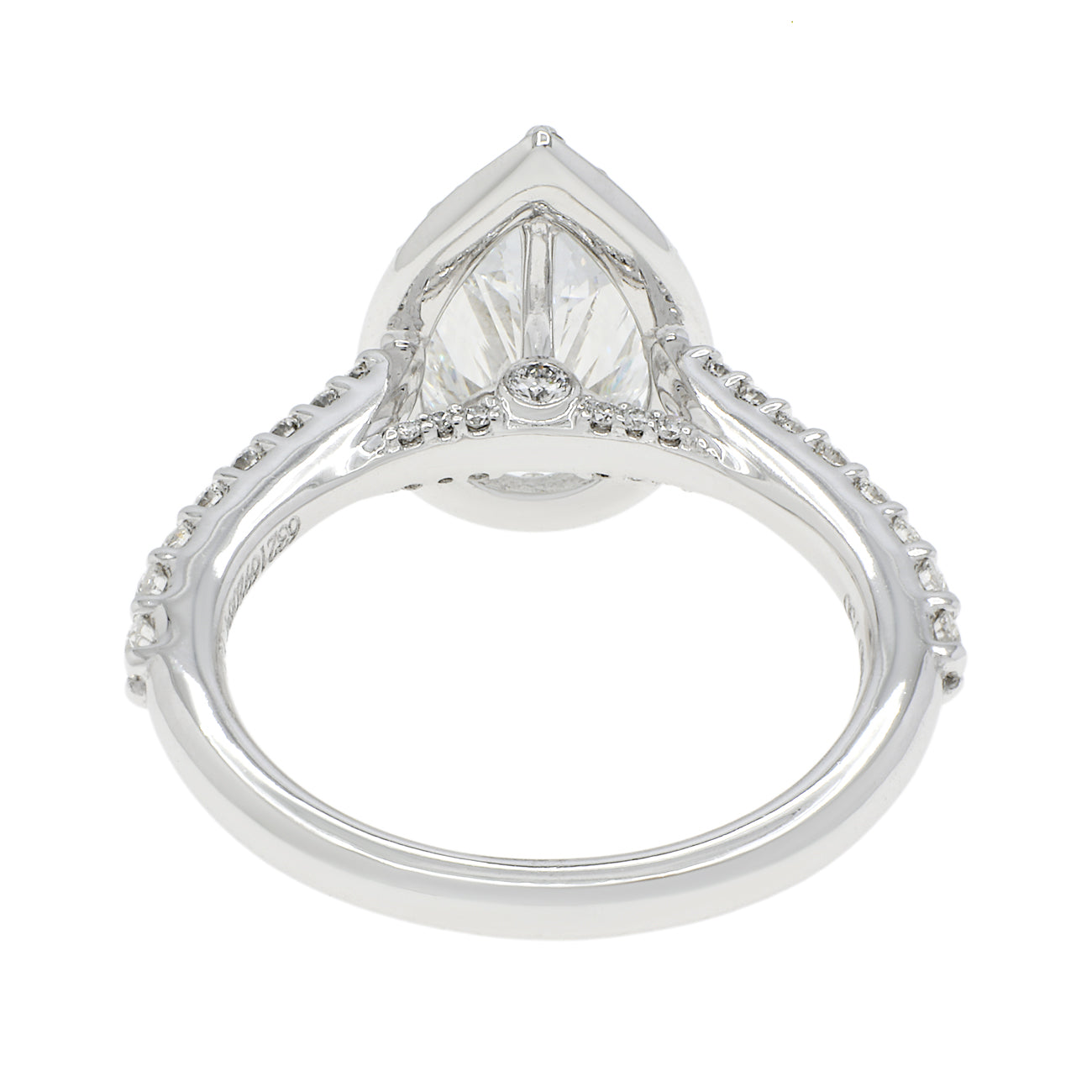 Exclusive 18K White Gold 1.51 Carat Pear Diamond Halo Ring — 3.5 — Back View