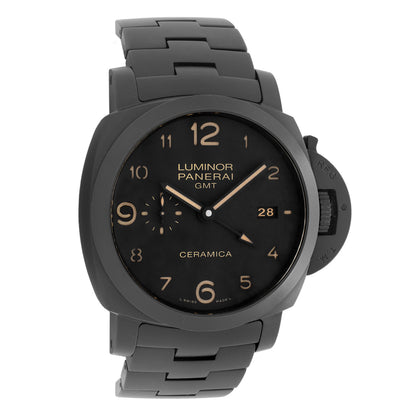 Exclusive Panerai Black Ceramic Luminor 1950 3 Days GMT PAM00438 — Front View
