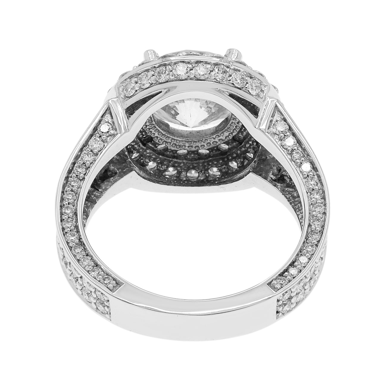 Exclusive 18K White Gold 2.82 Carat Diamond Double Halo Ring — Back View