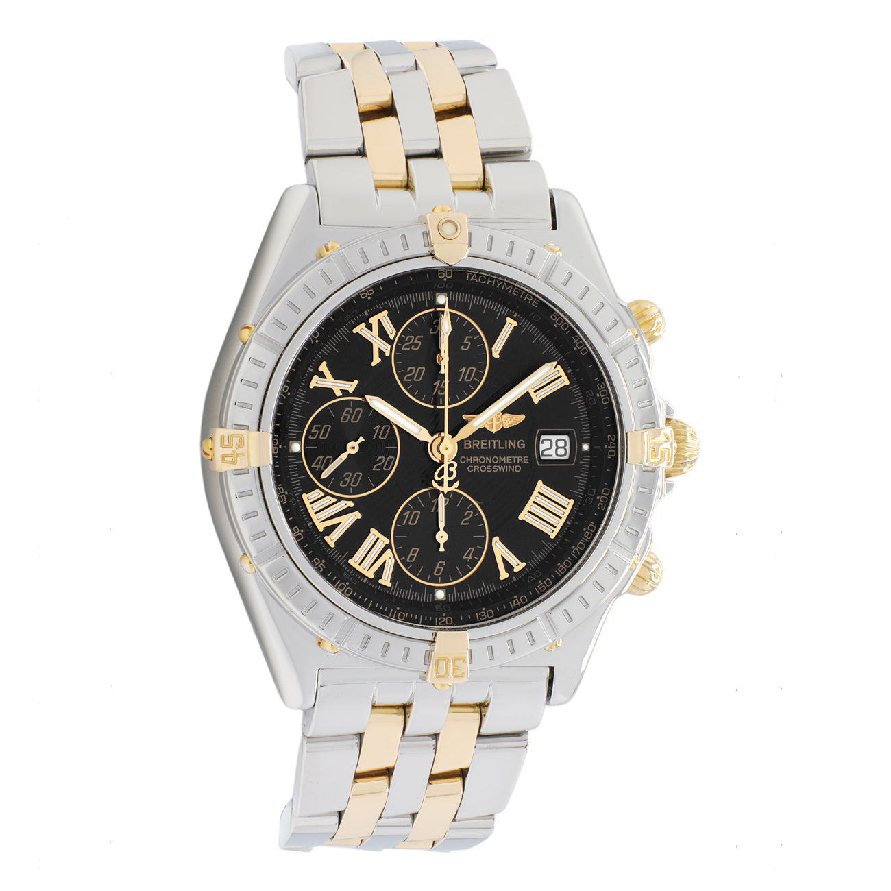 Exclusive Breitling Stainless Steel 18K Yellow Gold Crosswind Chronograph B13355 — Front View