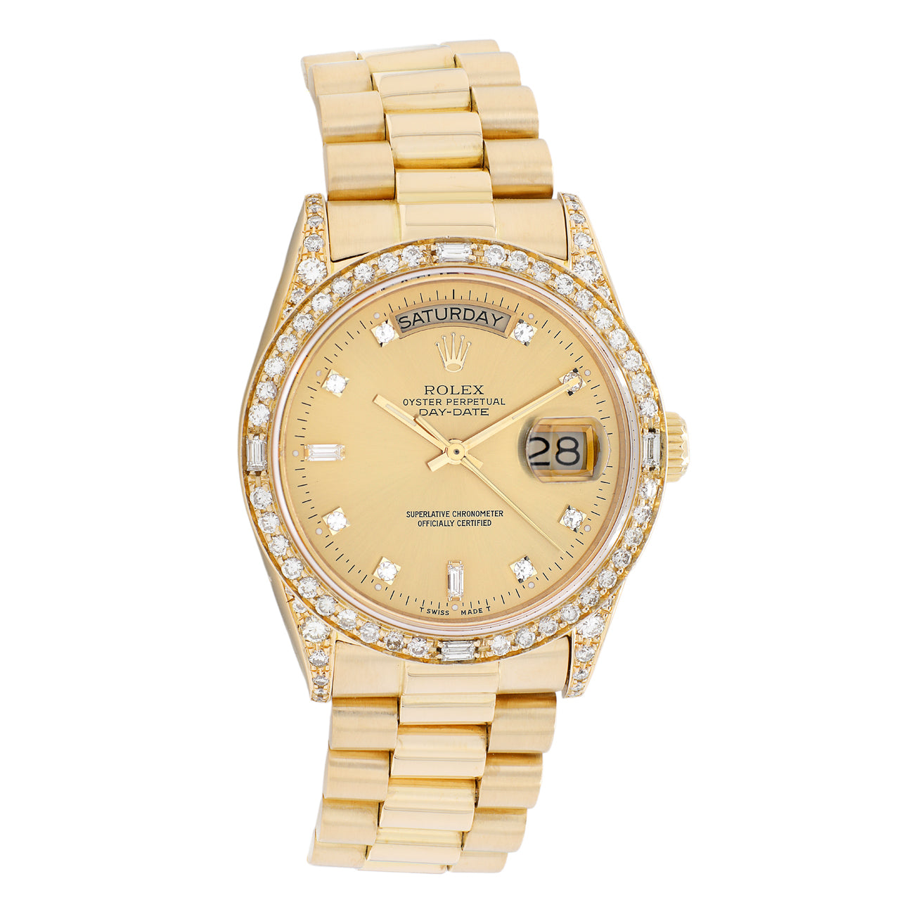 Exclusive Rolex 18K Yellow Gold Diamond Day-Date President 18038 — Front View