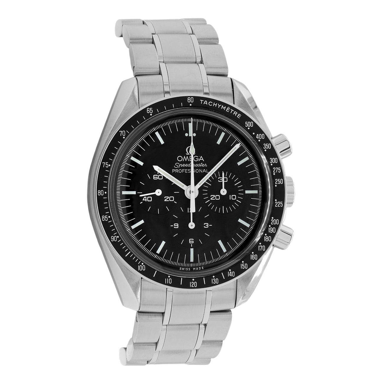 Exclusive Omega Stainless Steel Speedmaster Professional Moonwatch 311.30.42.30.01.005 — Front View