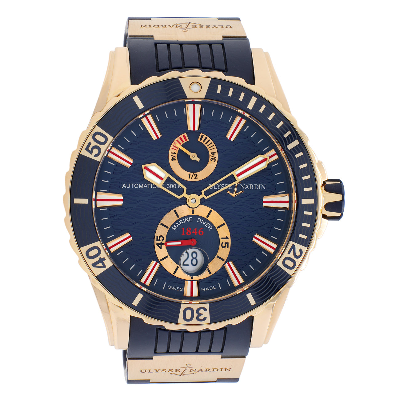 Exclusive Ulysse Nardin 18K Yellow Gold Maxi Marine Diver 266-10-3/93 — Front View